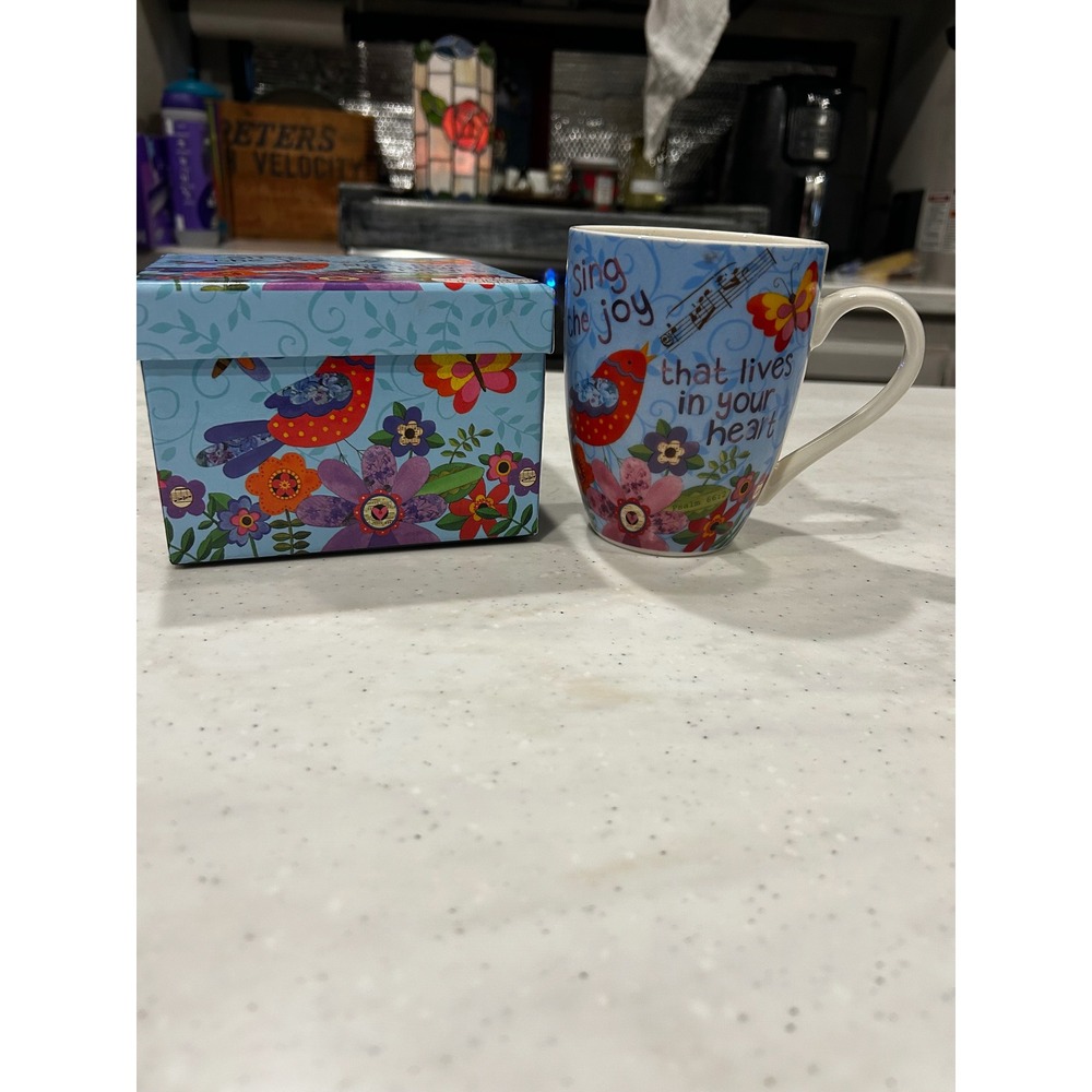 Divinity Boutique Sing Joy Bird Ceramic Mug Jane Maday Psalm 66:2 Gift Box 23579